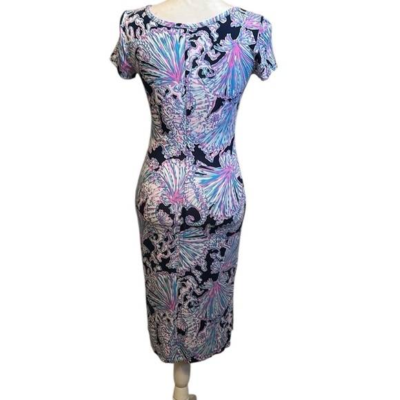 LILLY PULITZER Malin Midi V-Neck Dress SHELLS BELLS Deep Sea Navy Women’s XS - Picture 3 of 14